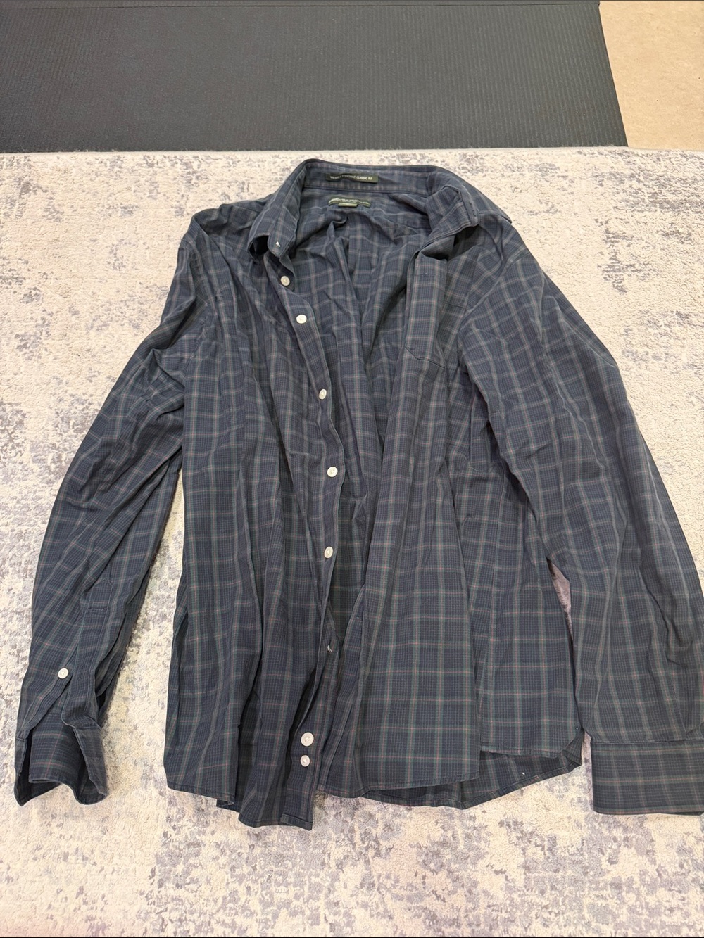 Eddie Bauer Dark Blue Plaid Button-Down Shirt